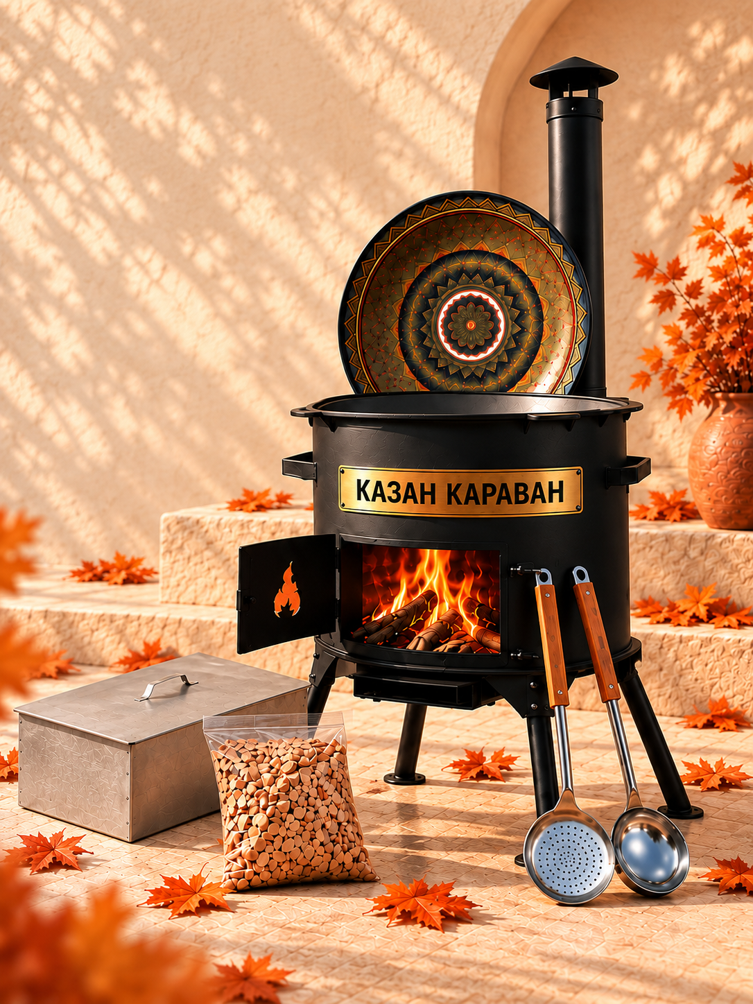 Печь с казаном, простая коптильня и подарки KazanKaravan